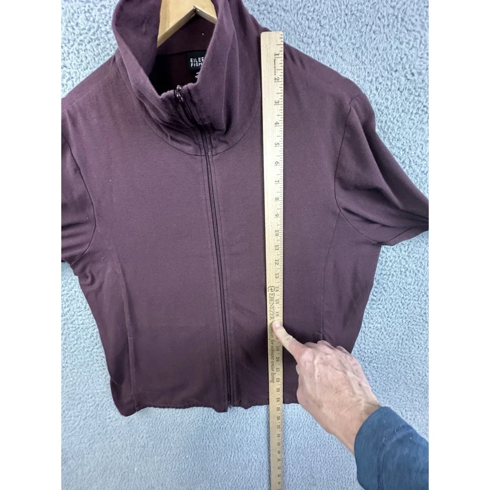 Eileen Fisher Jacket Sweater Large Maroon Supima Cotton Full Zip Made In The USA